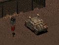 A Hummer in front of the Brotherhood of Steel Lost Hill's bunker.